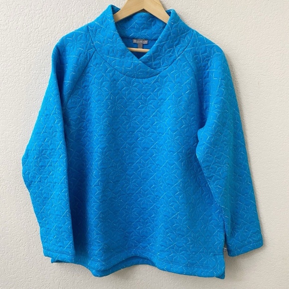 T by Talbots Pullover Sweatshirt Size Large Blue Embroidered Metallic Snowflake - Picture 1 of 5